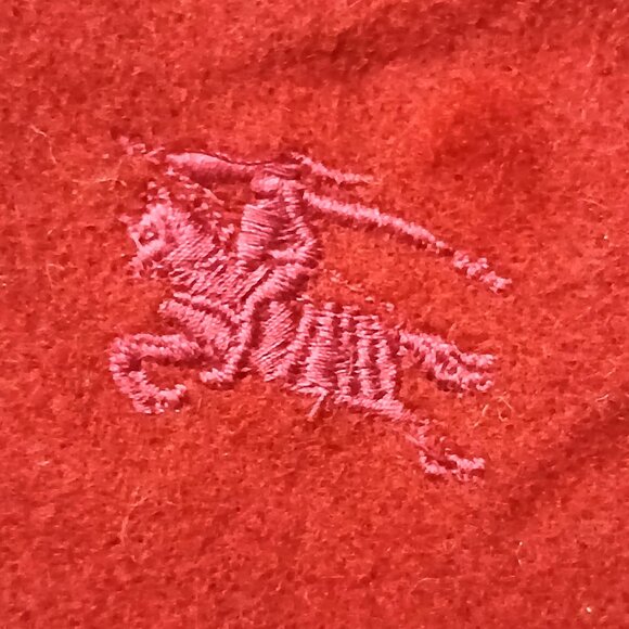 Luxury Vintage Burgundy Burberry Lambs Wool Scarf Embroidered Logo Winter Scarf - Picture 6 of 6